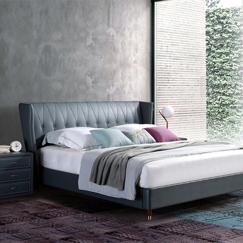 Tempat Tidur Kayu Solid Berbalut Kulit Penuh